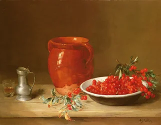Still life of cherries in a bowl